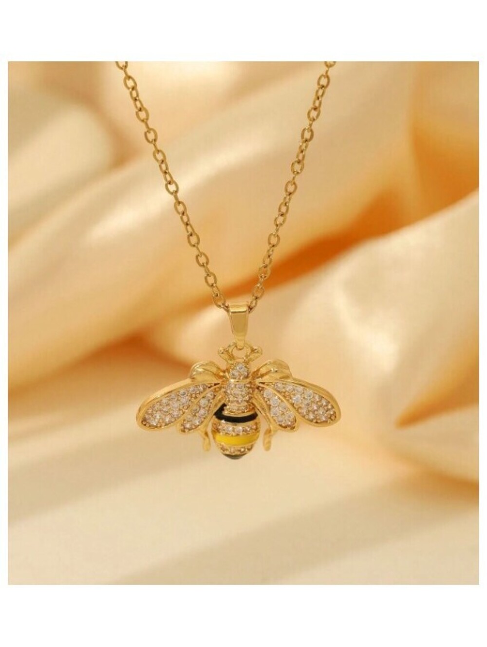Yellow and black bee - Necklace - Gold - CZs - 18"